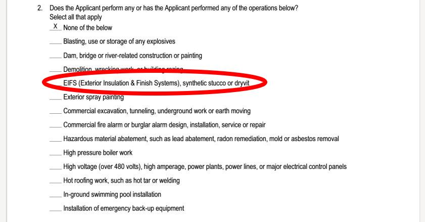 EIFS and synthetic stucco exclusion 