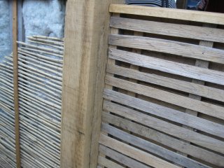 Wood lath is split and not sawed for additional strength. Also shown is bamboo lath
