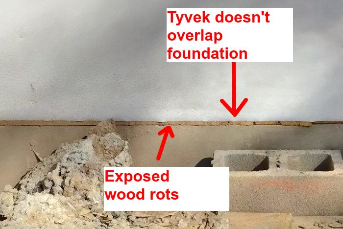 Close-up of WRB doesn't go to foundation wall