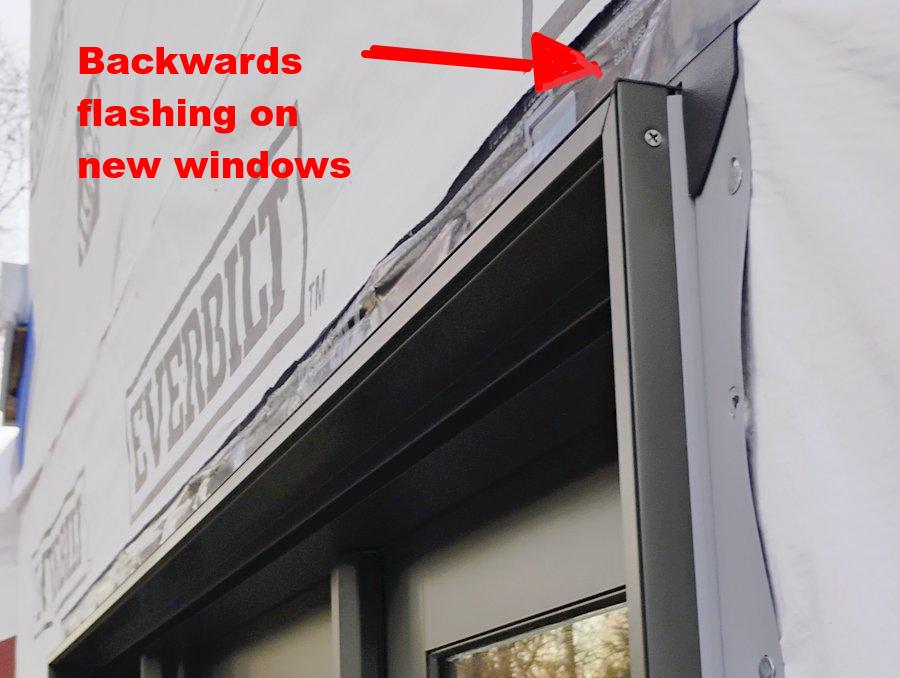 Backward window flashing damages stucco.