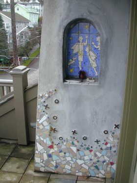 Stucco with tile inlays