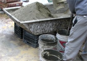 dry mix is mixed with the wet mix with a drill